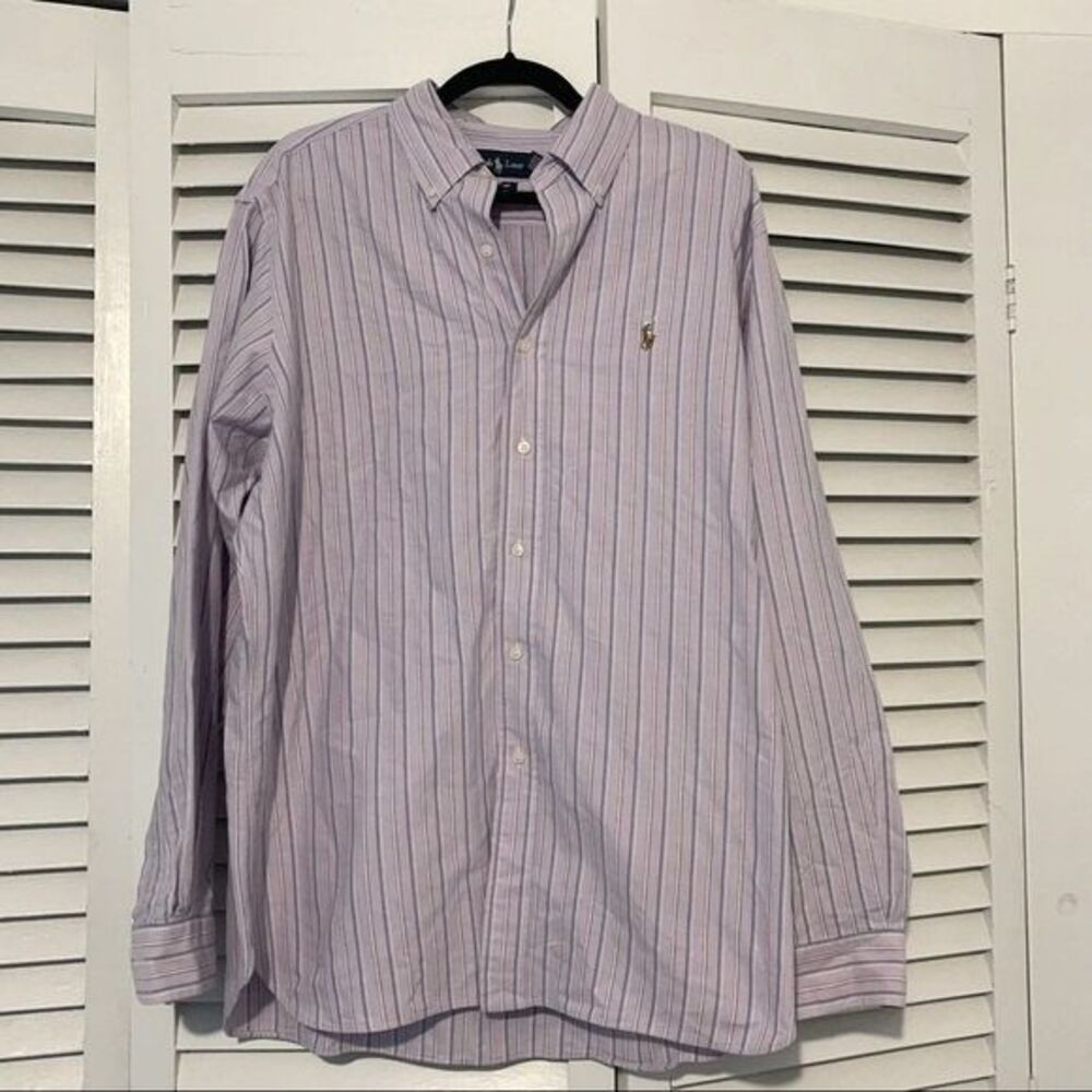 Ralph Lauren Blue Label Purple Stripe Dress Shirt Full Color Horse size Large